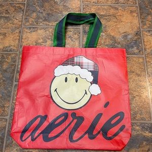 Limited edition Aerie holiday smiley tote bag red and navy